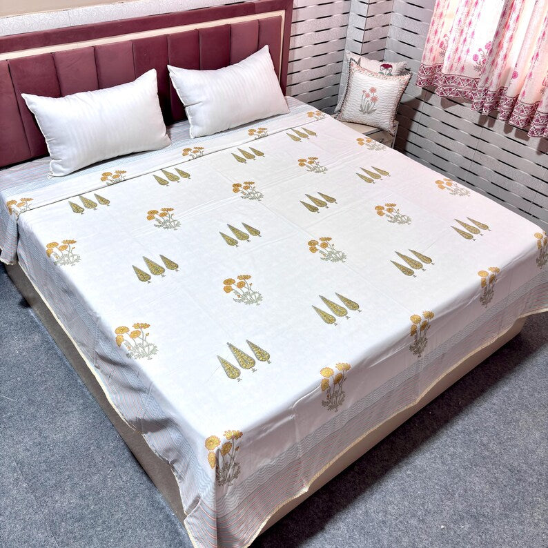 Traditional Hand Block Cotton Dohar for Summer & AC