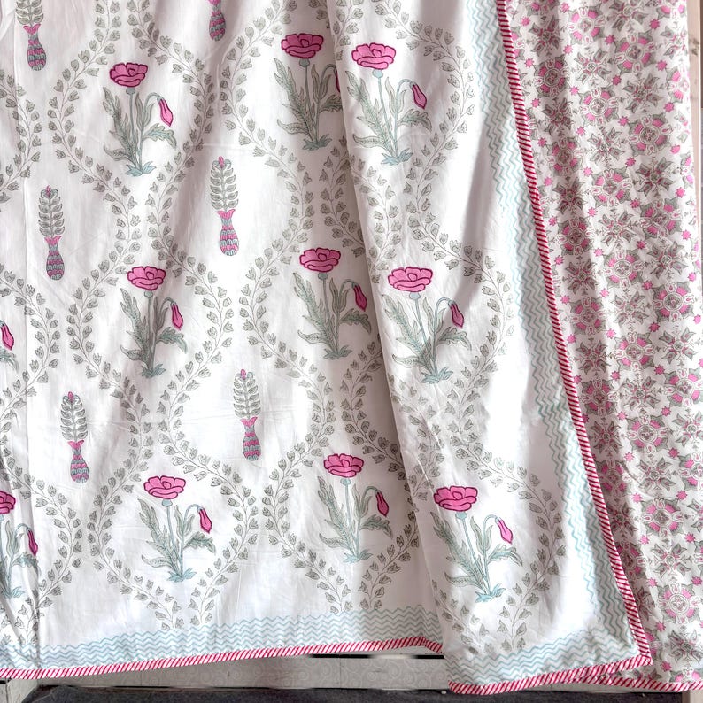 White Blue Hand Block Printed MulMul Dohars