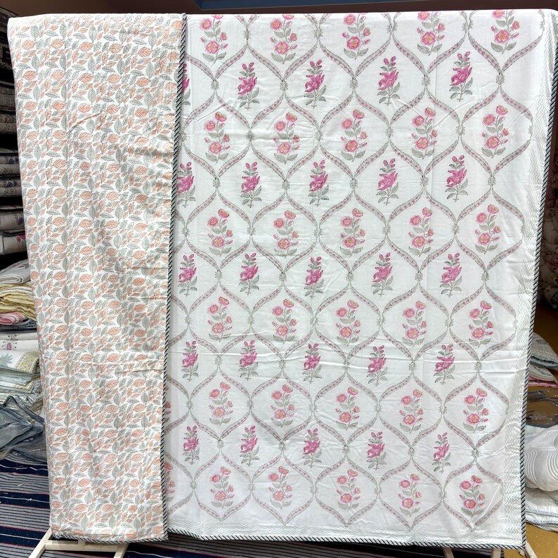 Pink Floral Reversible Summer Cotton Dohar Blanket