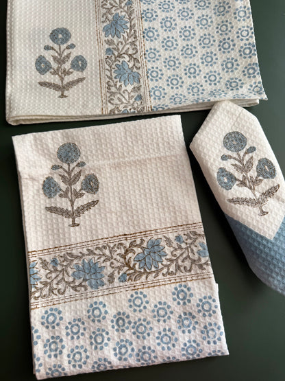 Handblock Print Cotton Towel Set - BODY TOWEL-HAND TOWEL-NAPKIN