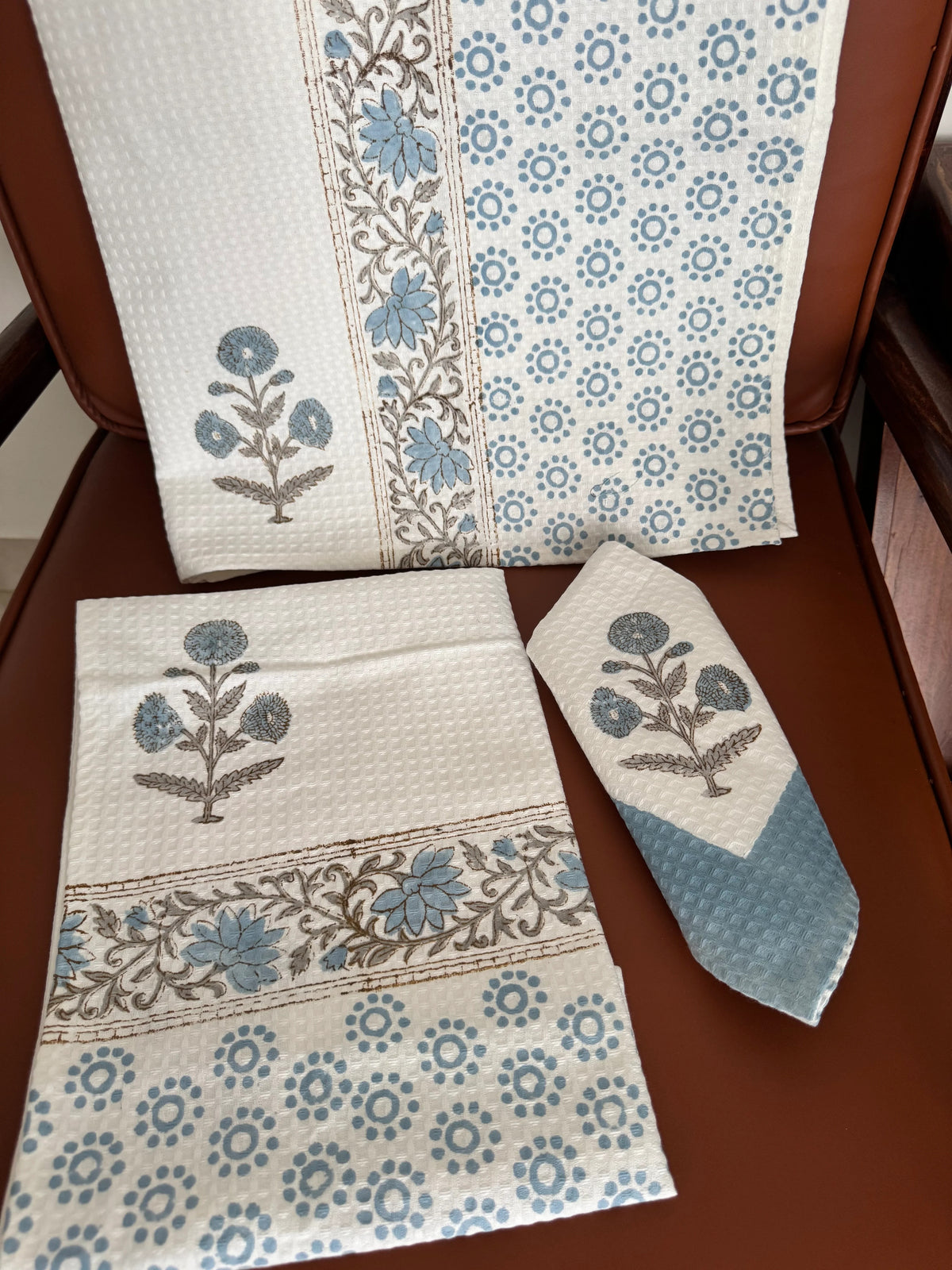 Handblock Print Cotton Towel Set - BODY TOWEL-HAND TOWEL-NAPKIN