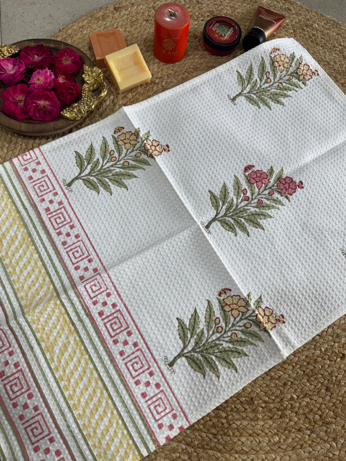 Handblock Print Cotton Towel Set - BODY TOWEL-HAND TOWEL-NAPKIN