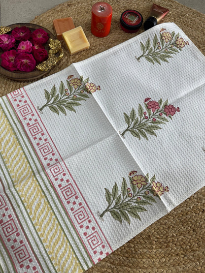 Handblock Print Cotton Towel Set - BODY TOWEL-HAND TOWEL-NAPKIN