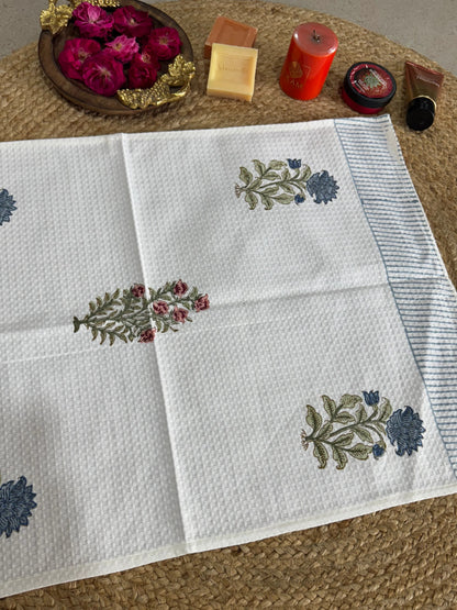 Handblock Print Cotton Towel Set - BODY TOWEL-HAND TOWEL-NAPKIN