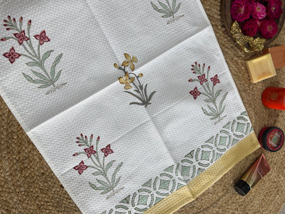 Handblock Print Cotton Towel Set - BODY TOWEL-HAND TOWEL-NAPKIN