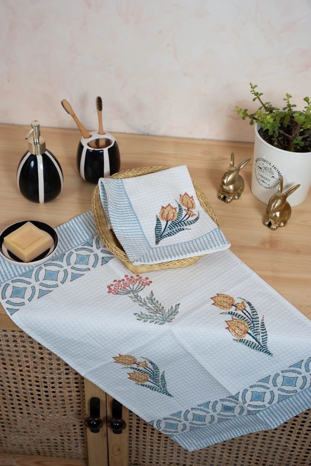 Handblock Print Cotton Towel Set - BODY TOWEL-HAND TOWEL-NAPKIN