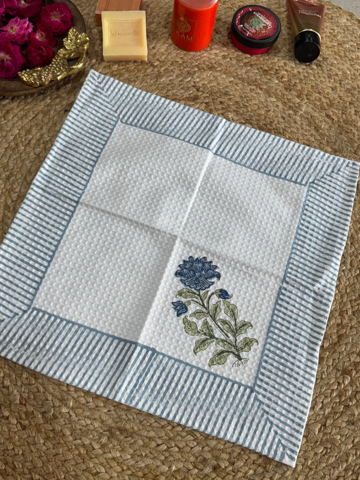 Handblock Print Cotton Towel Set - BODY TOWEL-HAND TOWEL-NAPKIN