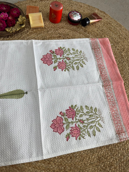 Handblock Print Cotton Towel Set - BODY TOWEL-HAND TOWEL-NAPKIN