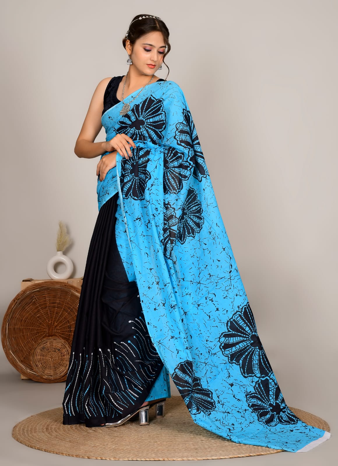 Traditional Bhagalpuri Linen Cotton Saree for Women