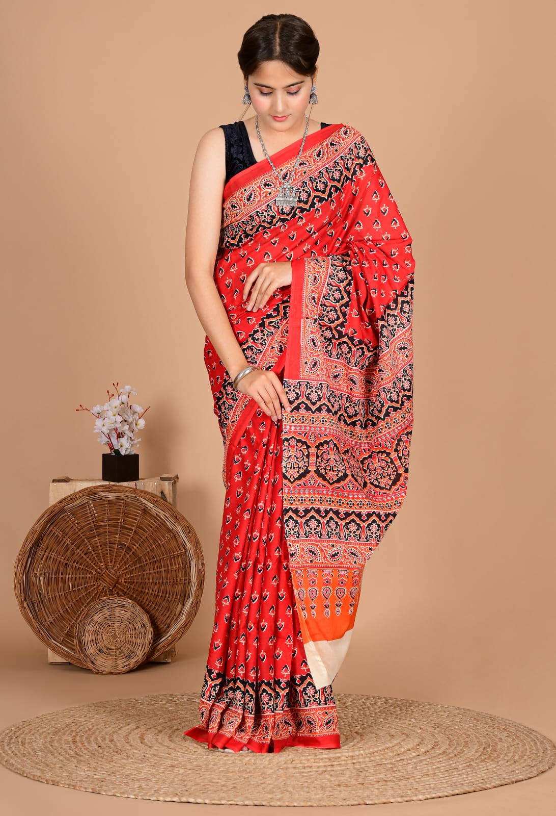 Traditional Bhagalpuri Linen Cotton Saree for Women
