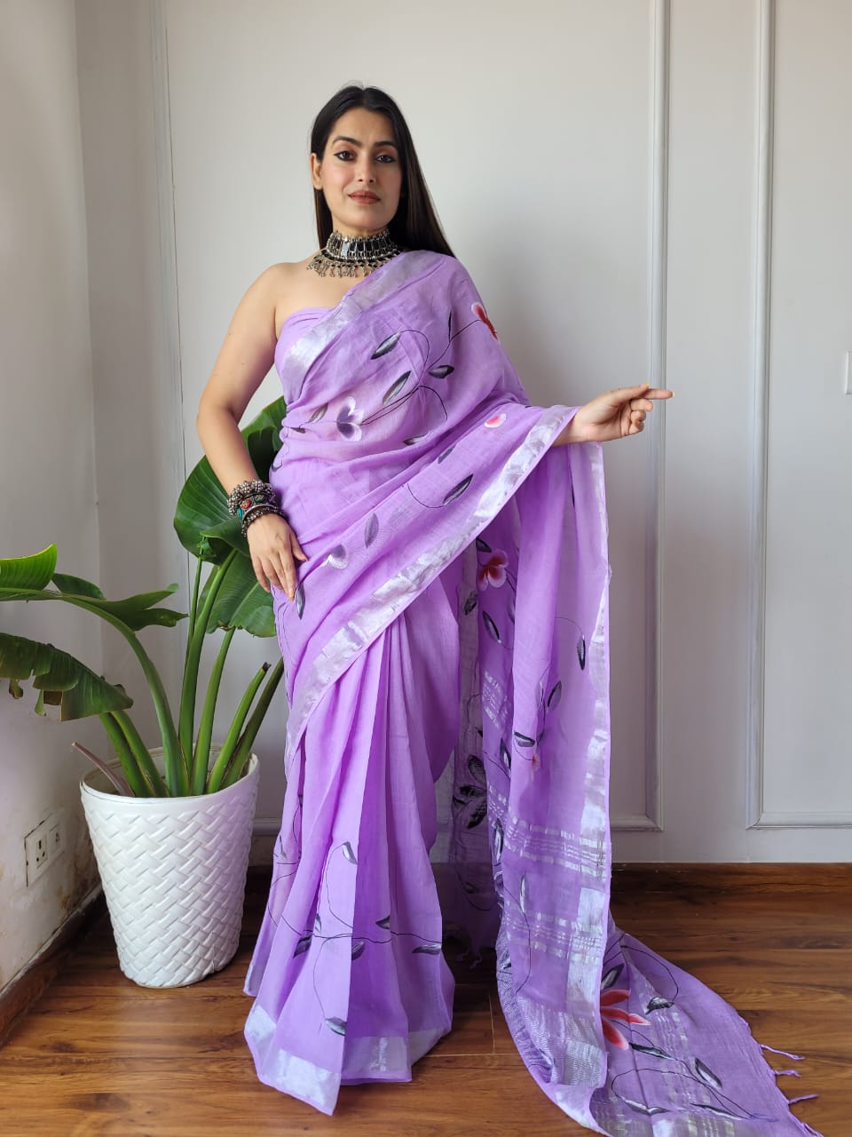 Traditional Bhagalpuri Linen Cotton Saree for Women
