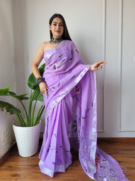 Traditional Bhagalpuri Linen Cotton Saree for Women