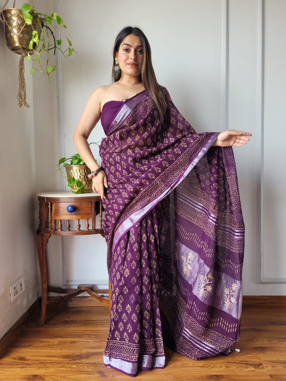 Traditional Bhagalpuri Linen Cotton Saree for Women