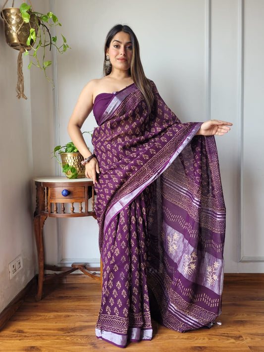 Traditional Bhagalpuri Linen Cotton Saree for Women