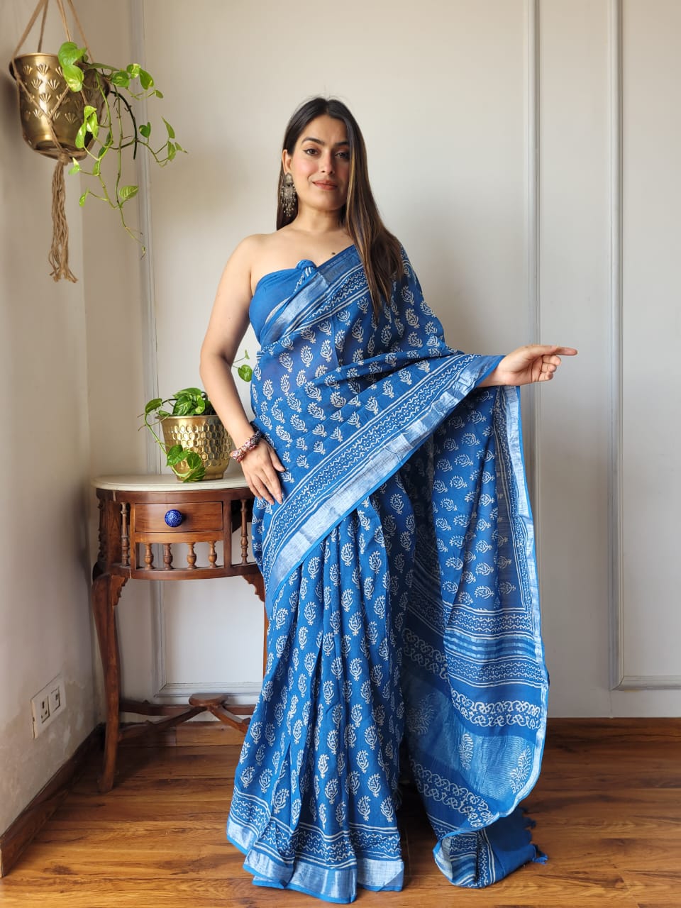 Traditional Bhagalpuri Linen Cotton Saree for Women