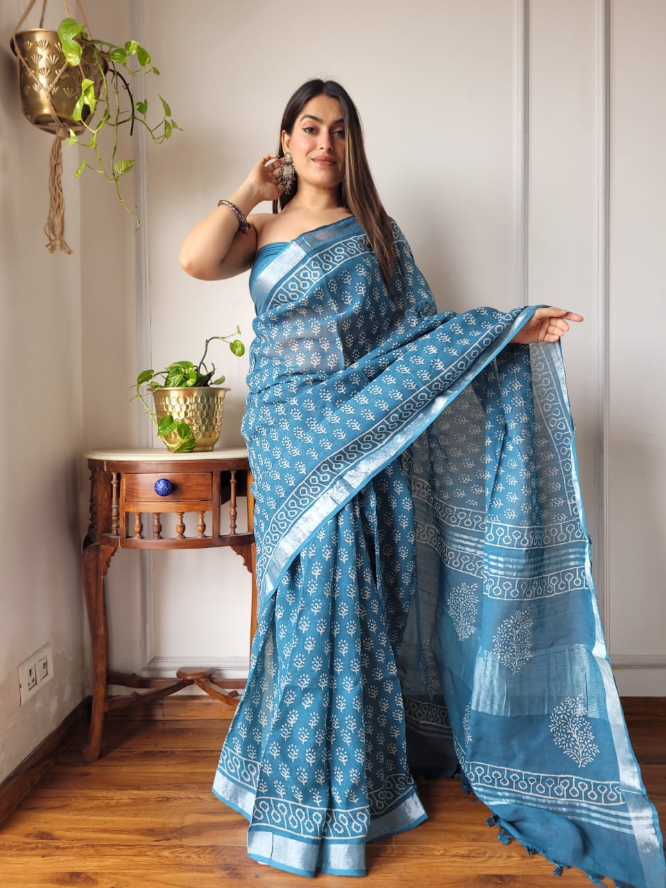 Traditional Bhagalpuri Linen Cotton Saree for Women