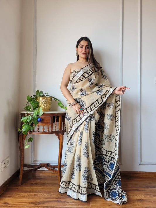 Traditional Bhagalpuri Linen Cotton Saree for Women