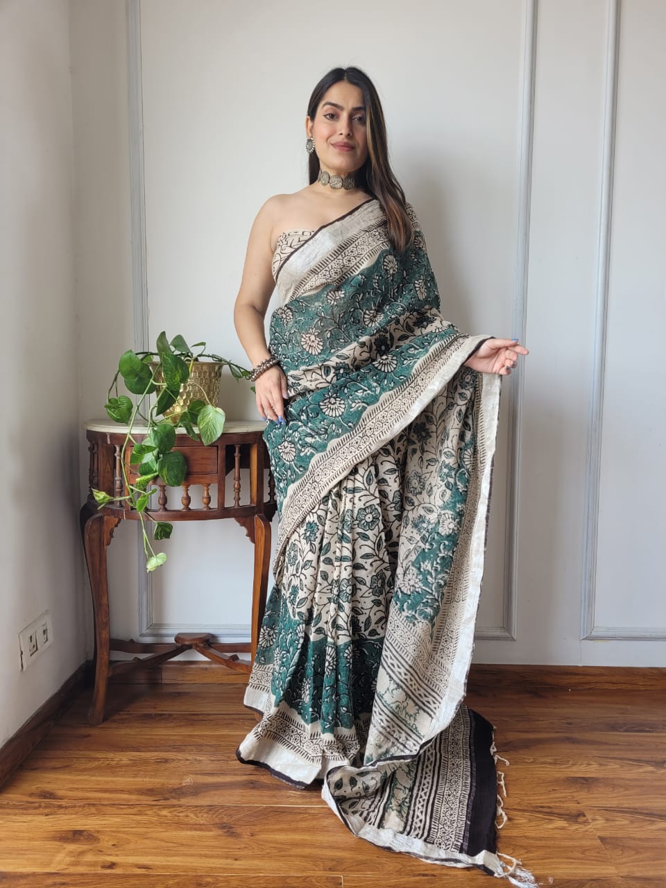 Traditional Bhagalpuri Linen Cotton Saree for Women