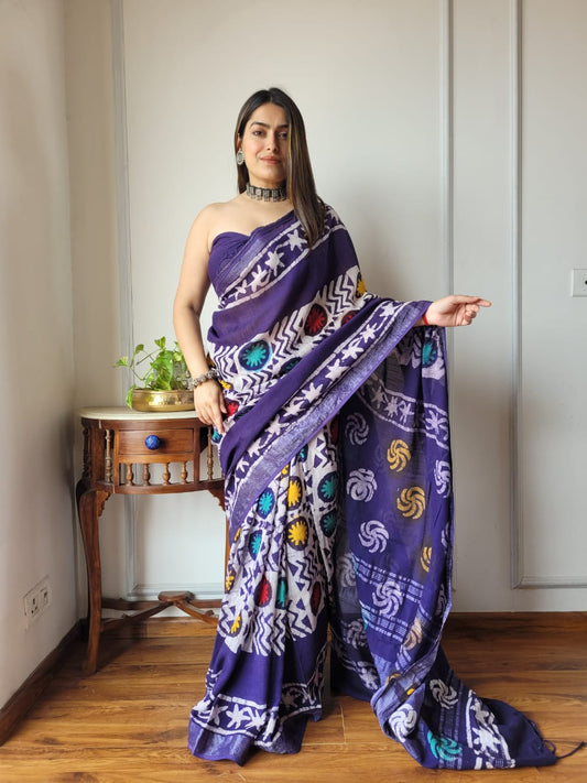 Traditional Bhagalpuri Linen Cotton Saree for Women