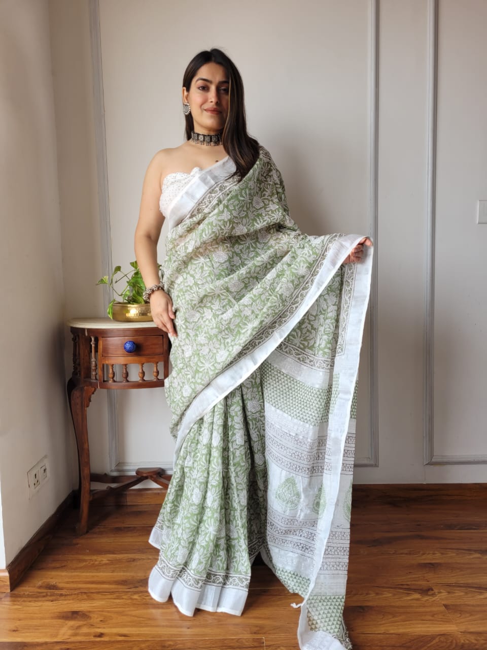 Traditional Bhagalpuri Linen Cotton Saree for Women