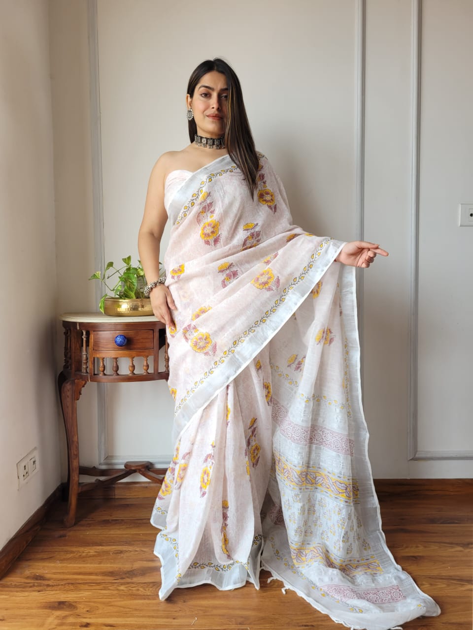 Traditional Bhagalpuri Linen Cotton Saree for Women