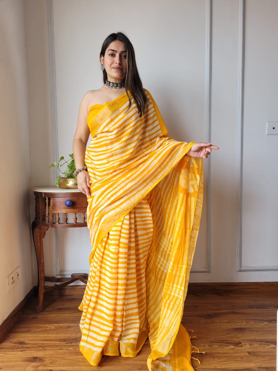 Traditional Bhagalpuri Linen Cotton Saree for Women