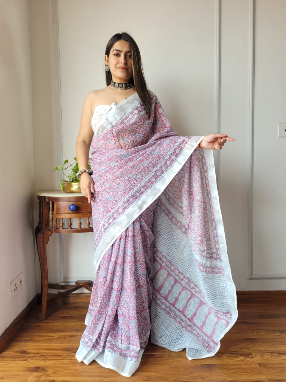 Traditional Bhagalpuri Linen Cotton Saree for Women