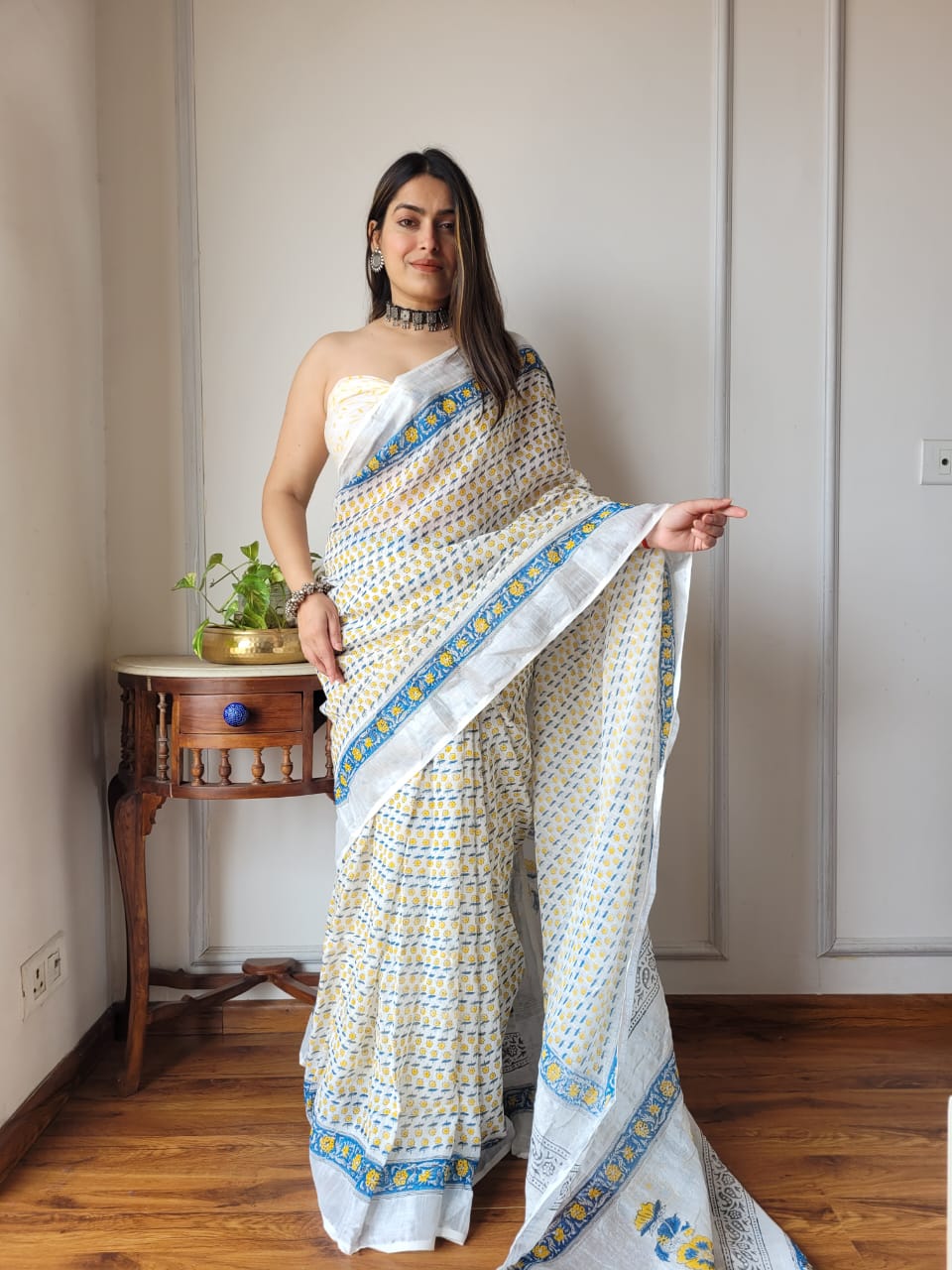 Traditional Bhagalpuri Linen Cotton Saree for Women