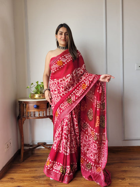 Traditional Bhagalpuri Linen Cotton Saree for Women