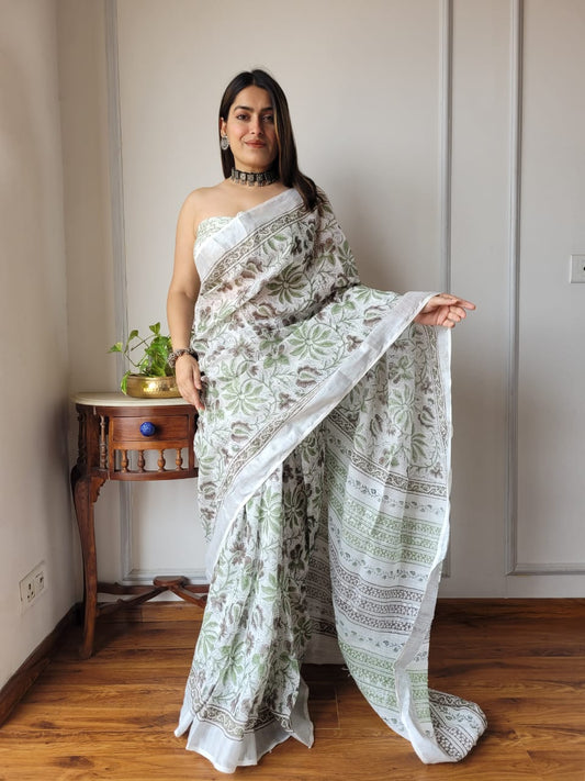 Traditional Bhagalpuri Linen Cotton Saree for Women