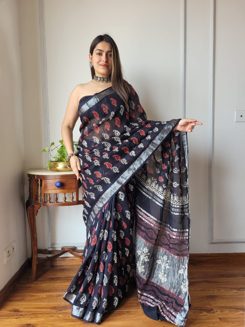 Traditional Bhagalpuri Linen Cotton Saree for Women