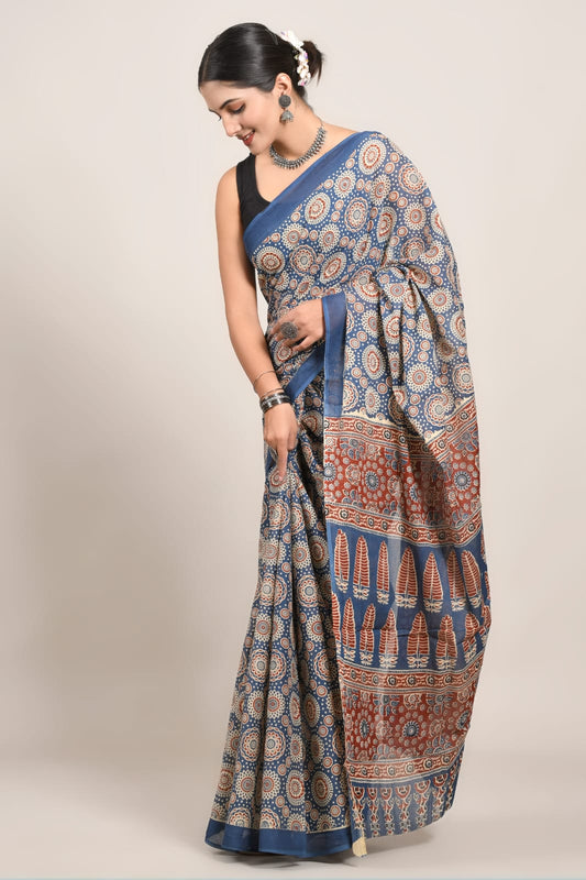 Traditional Bhagalpuri Linen Cotton Saree for Women