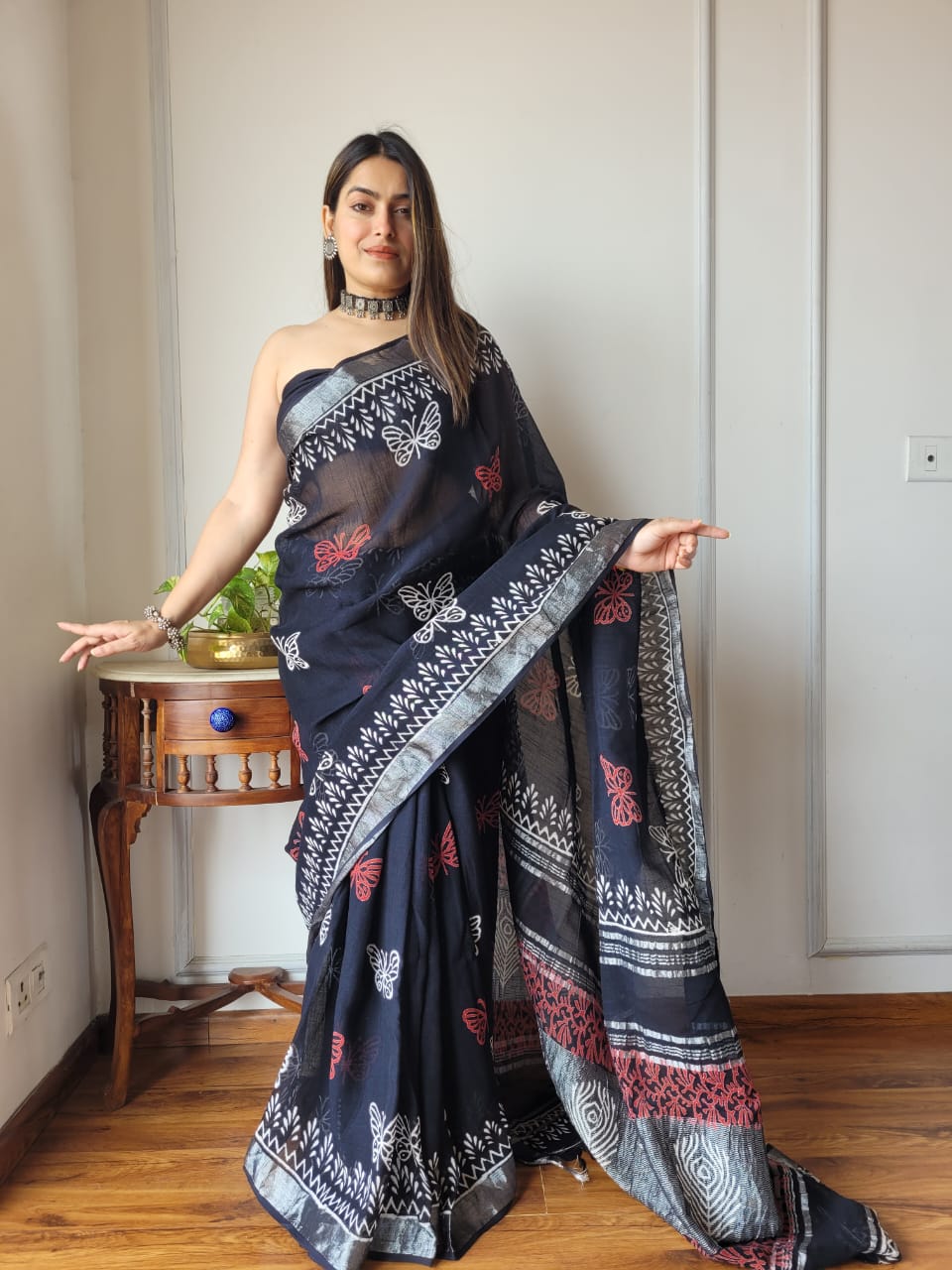 Traditional Bhagalpuri Linen Cotton Saree for Women