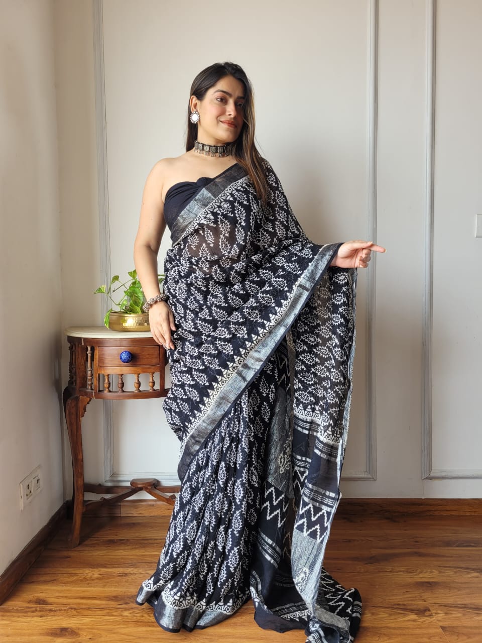 Traditional Bhagalpuri Linen Cotton Saree for Women
