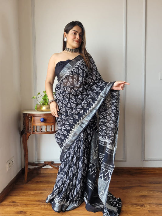 Traditional Bhagalpuri Linen Cotton Saree for Women