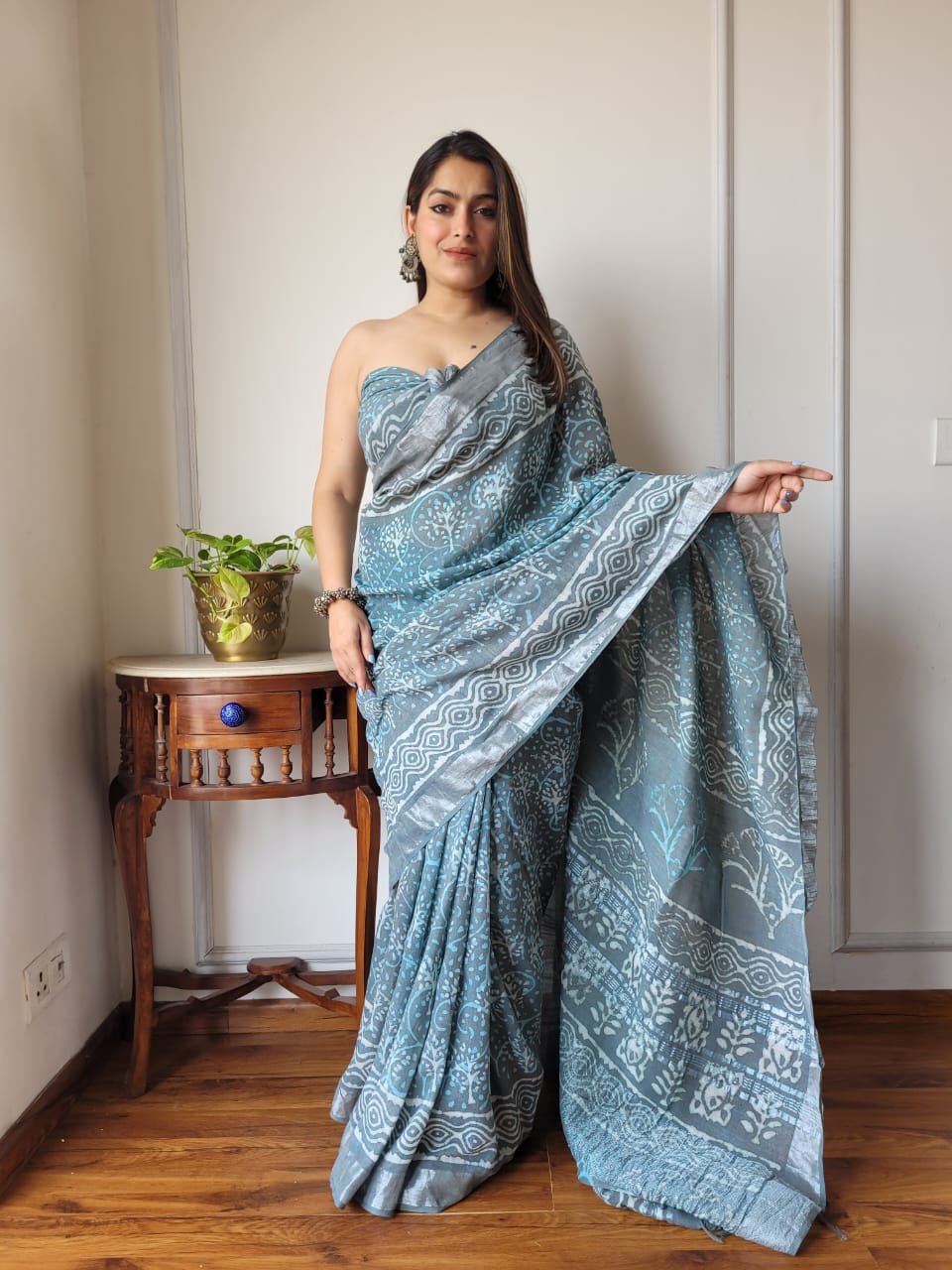 Traditional Bhagalpuri Linen Cotton Saree for Women