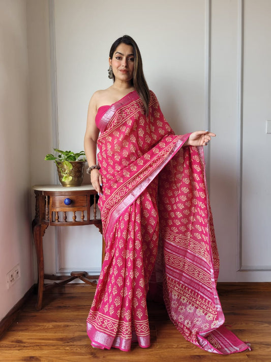Traditional Bhagalpuri Linen Cotton Saree for Women