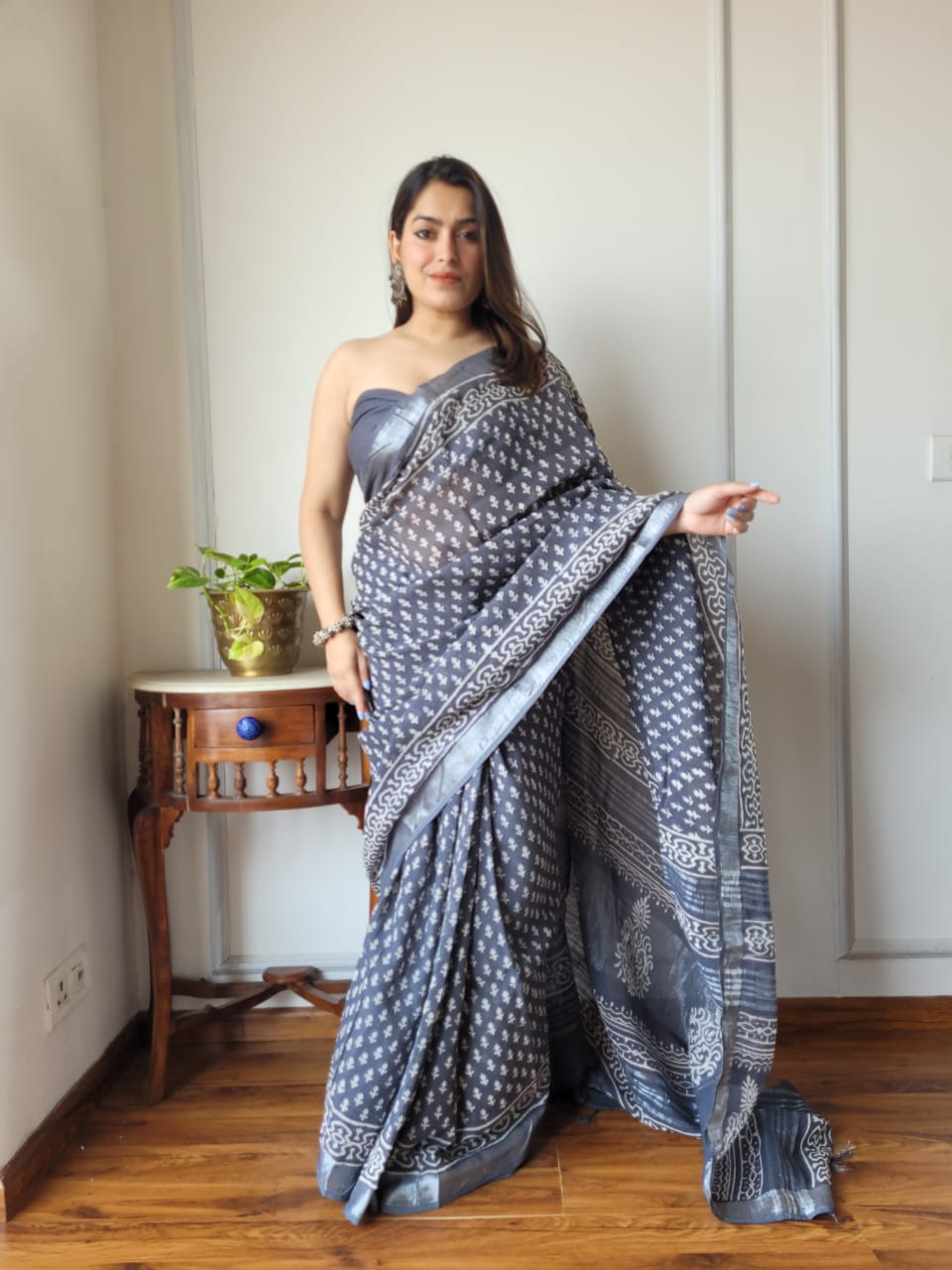 Traditional Bhagalpuri Linen Cotton Saree for Women