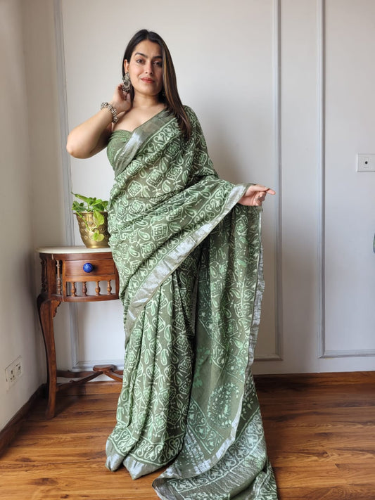 Traditional Bhagalpuri Linen Cotton Saree for Women