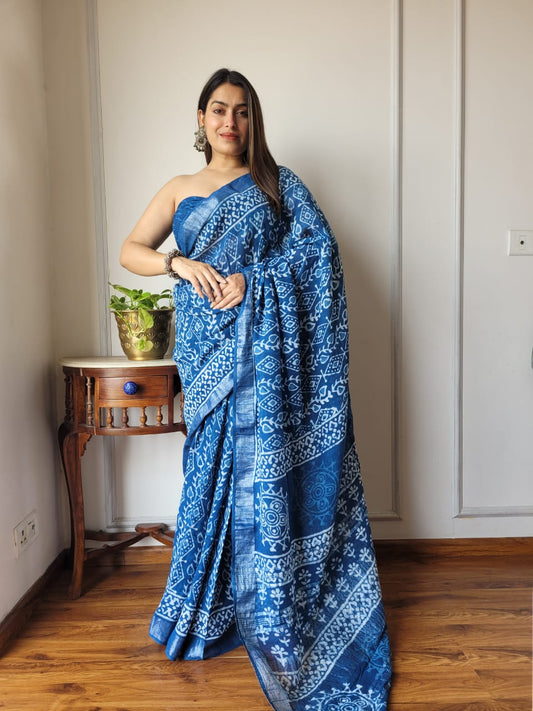 Traditional Bhagalpuri Linen Cotton Saree for Women