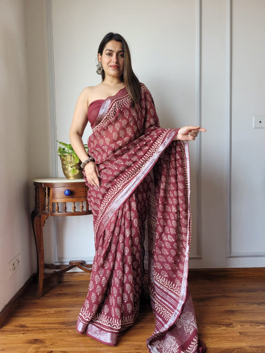 Traditional Bhagalpuri Linen Cotton Saree for Women