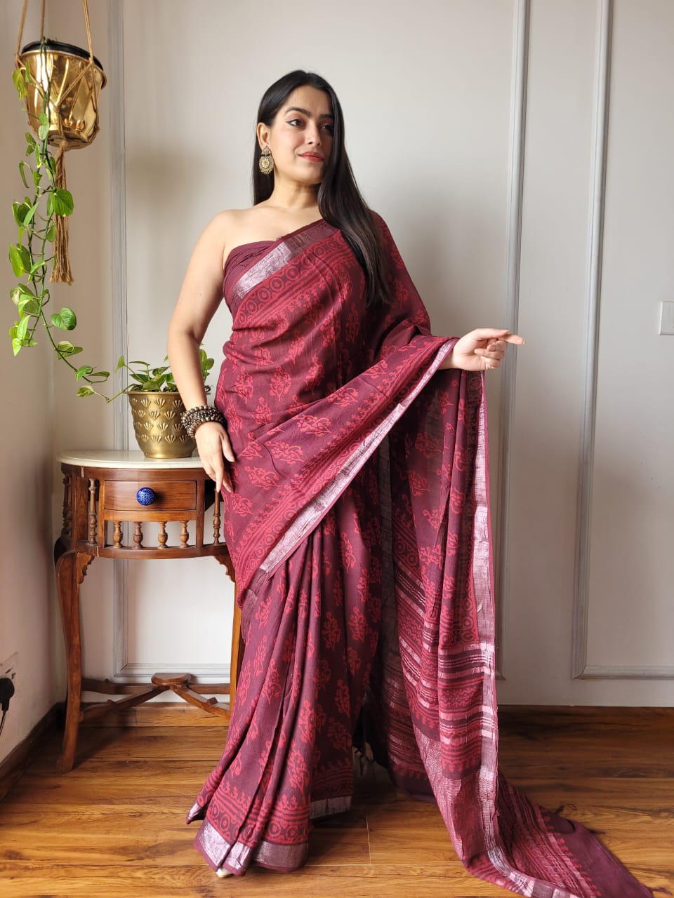 Traditional Bhagalpuri Linen Cotton Saree for Women