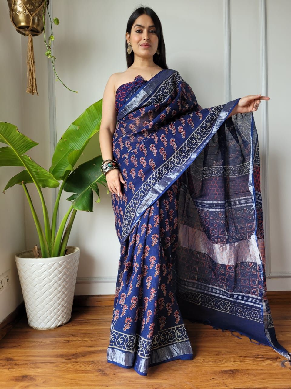 Traditional Bhagalpuri Linen Cotton Saree for Women