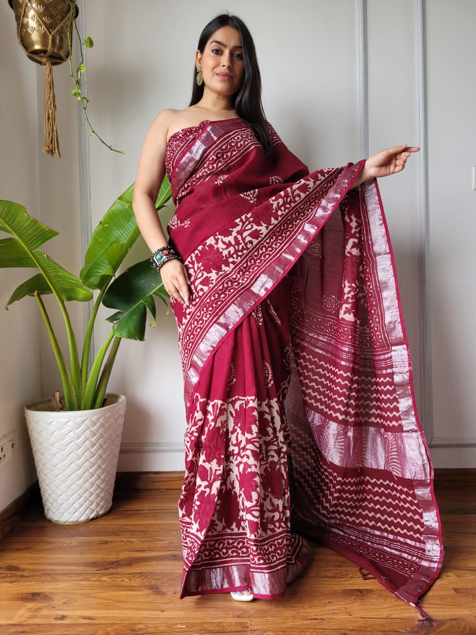 Traditional Bhagalpuri Linen Cotton Saree for Women