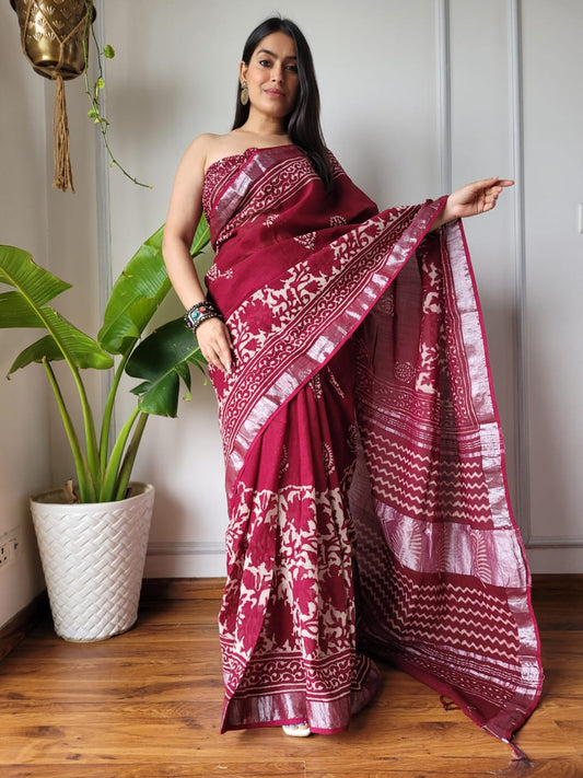 Traditional Bhagalpuri Linen Cotton Saree for Women