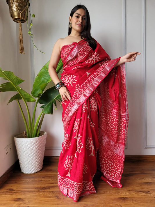 Traditional Bhagalpuri Linen Cotton Saree for Women