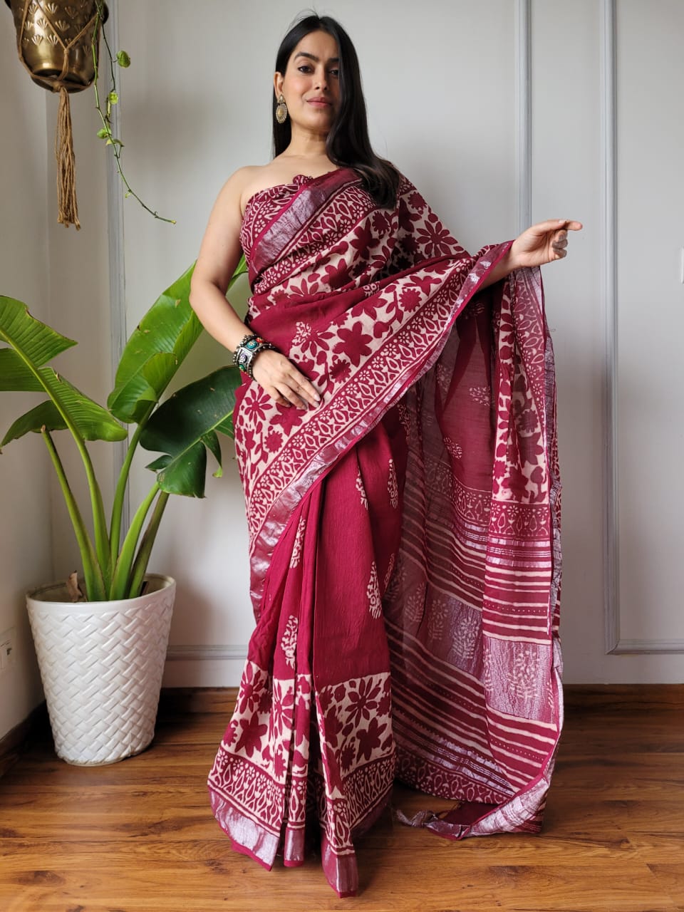 Traditional Bhagalpuri Linen Cotton Saree for Women