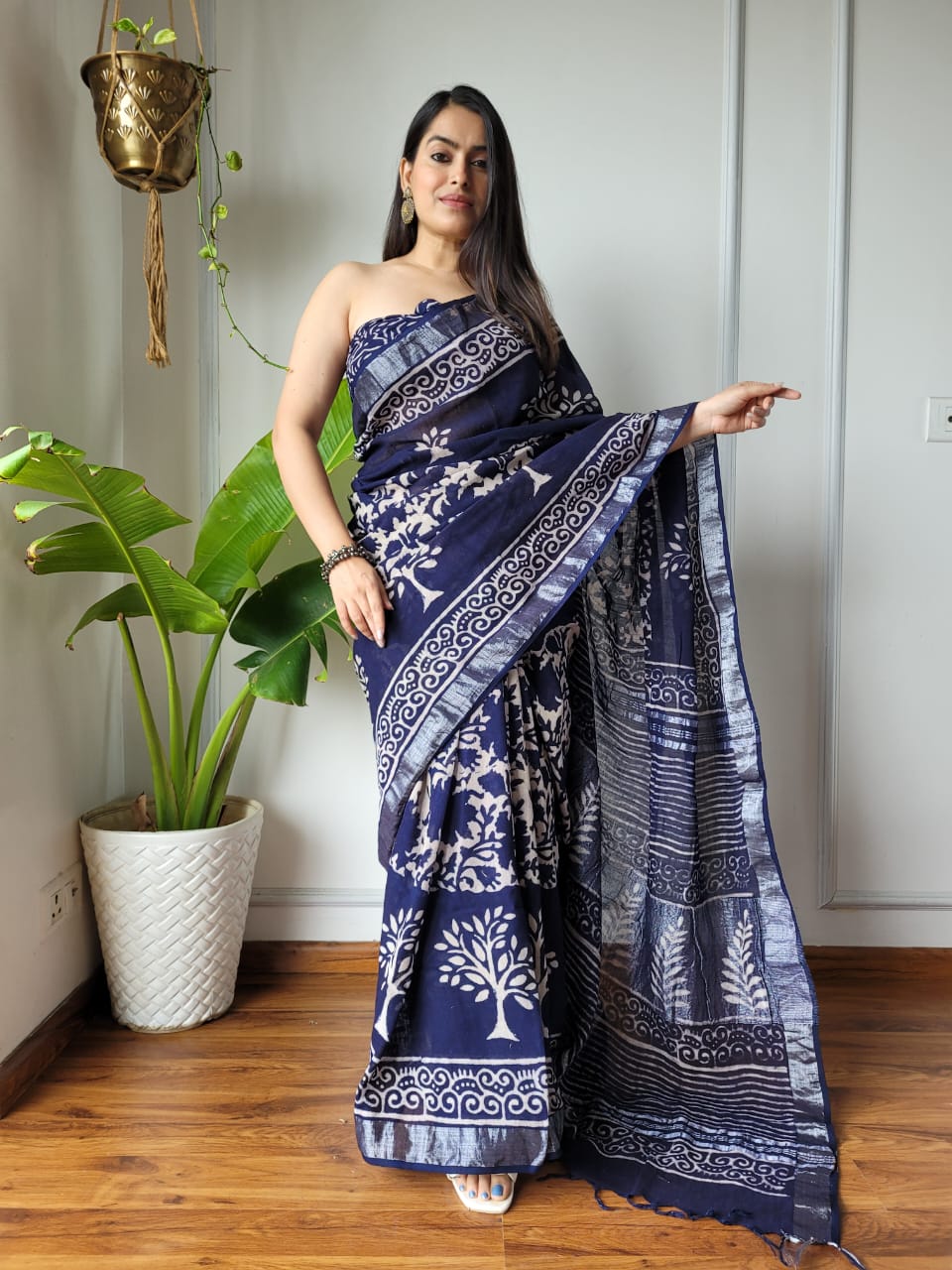 Traditional Bhagalpuri Linen Cotton Saree for Women