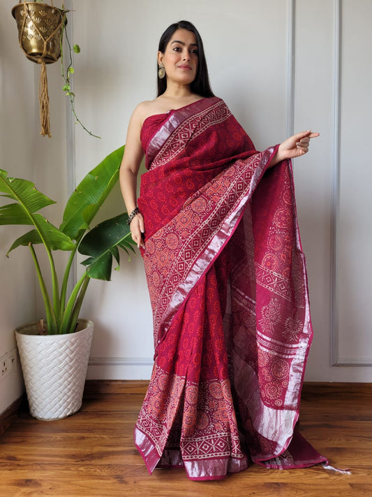 Traditional Bhagalpuri Linen Cotton Saree for Women
