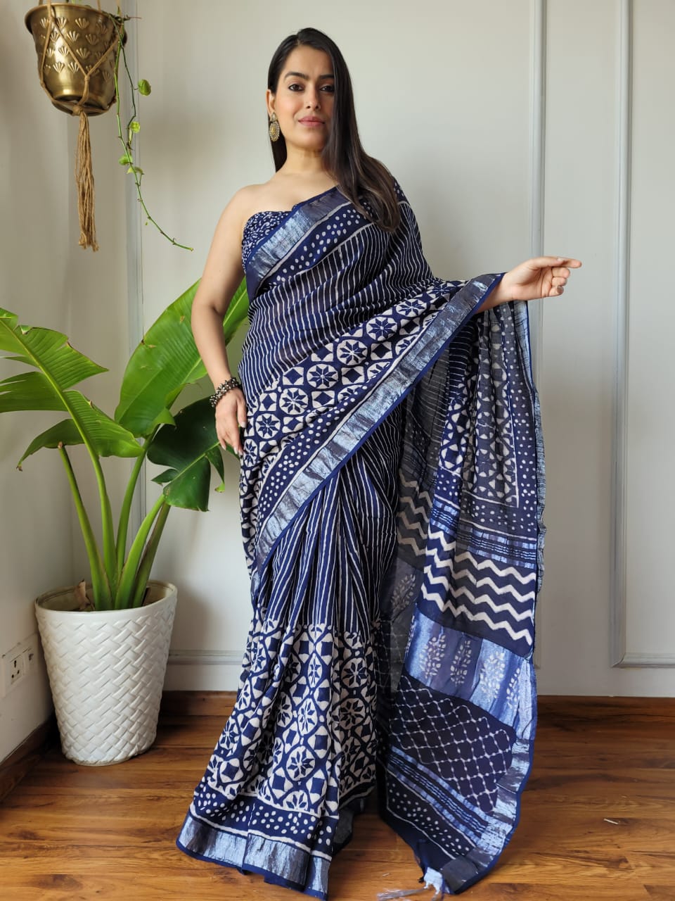 Traditional Bhagalpuri Linen Cotton Saree for Women